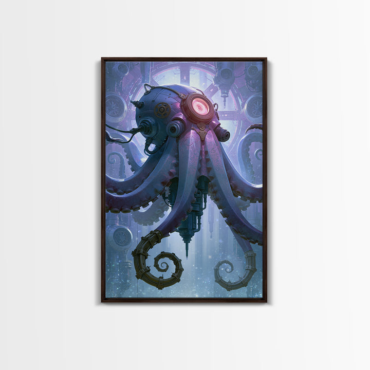 Steampunk Octopus with Brass Tentacles Framed Canvas Print, Steampunk Art, Abstract Art, Living Room Decor, Fine Art, Mechanic, STE-2x3-37