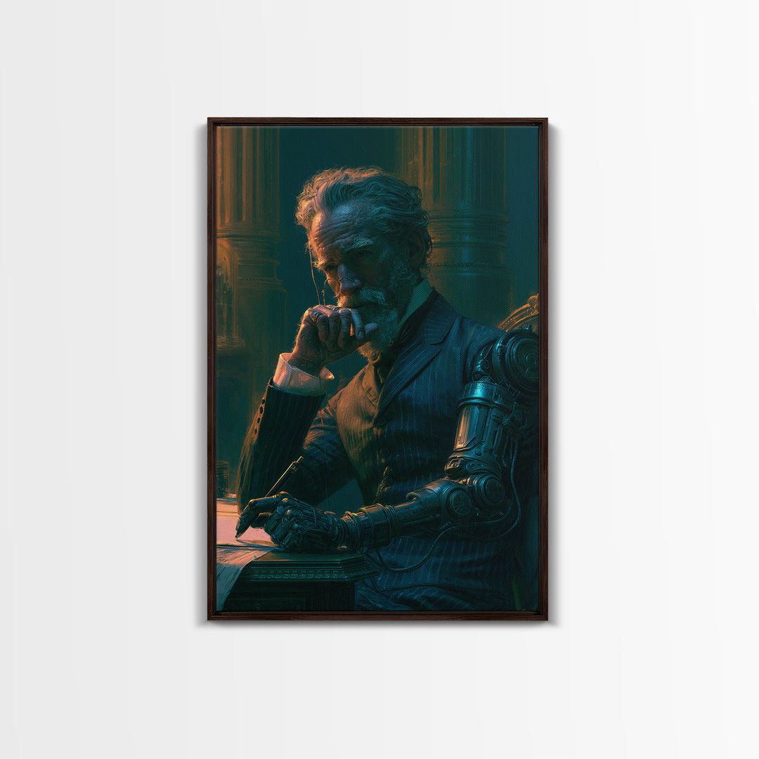 Victorian Inventor Portrait Canvas Print, Steampunk Art, Art Nouveau, Living Room Decor, Oil Painting, Mechanic, Modern Art, STE-2x3-39