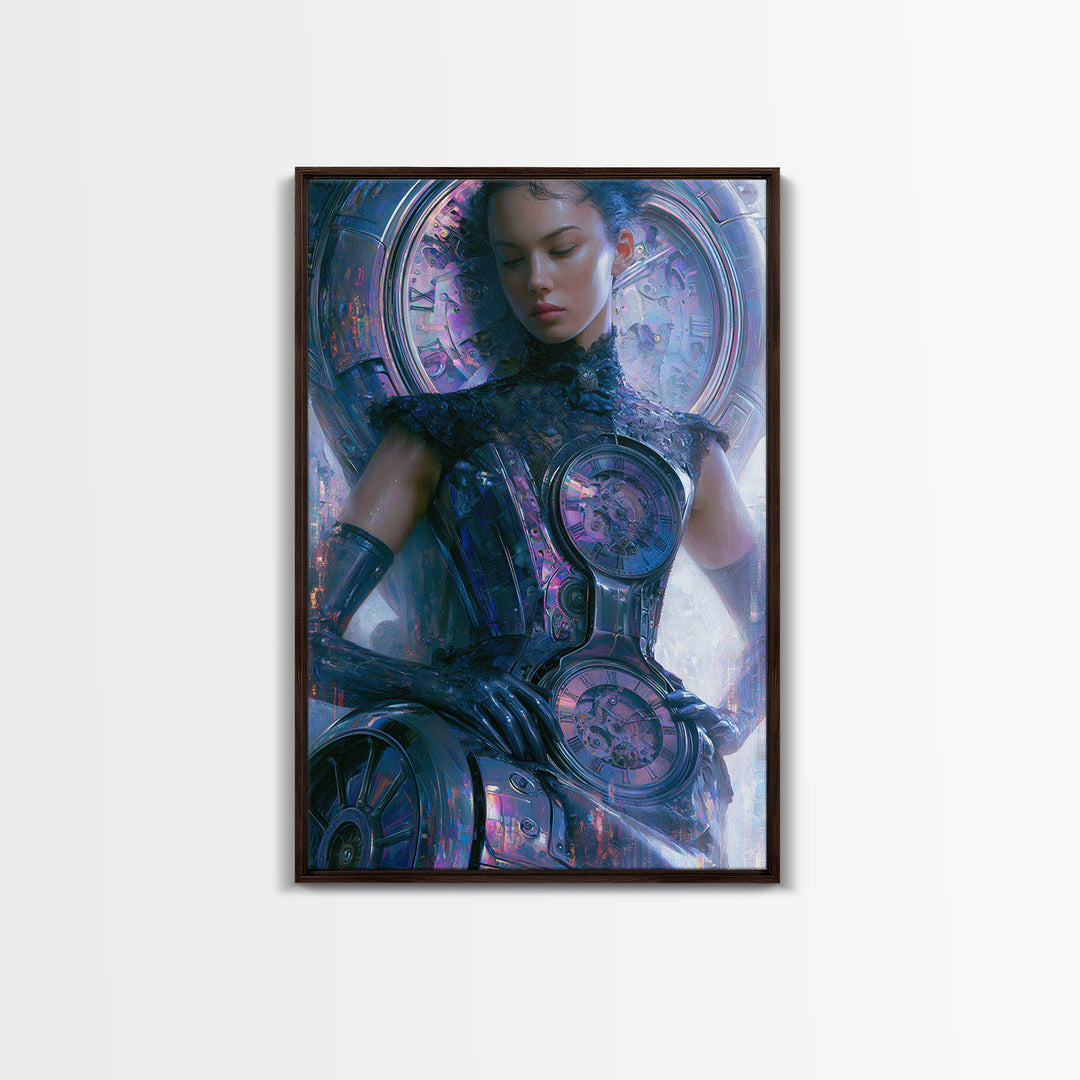 Victorian Lady with Clockwork Dress Details Canvas Print, Steampunk Art, Digital Print, Living Room Decor, Fine Art, Mechanic, STE-2x3-49