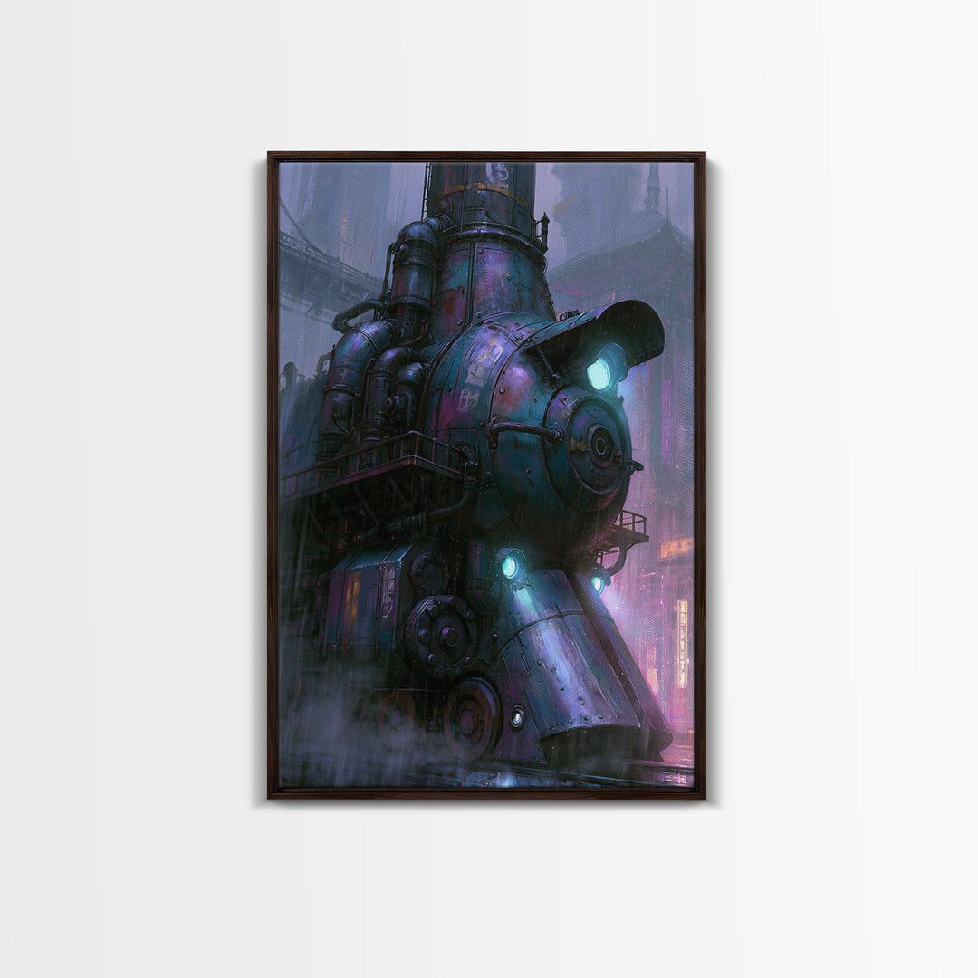 Steam Powered City Skyline Framed Canvas Print, Steampunk Art, Printable Art, Living Room Decor, Abstract Art, Mechanic, STE-2x3-53