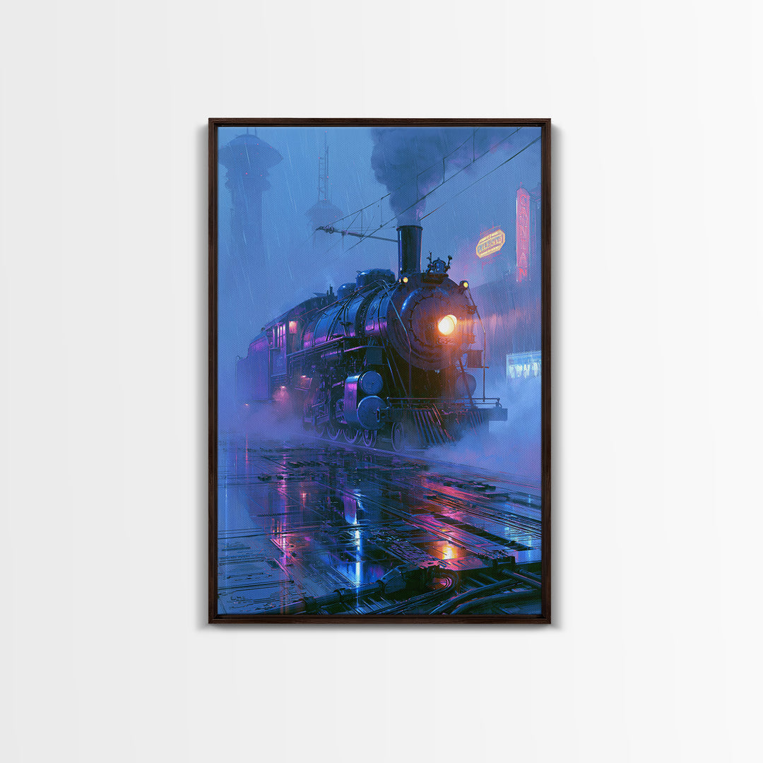 Steam Locomotive Racing Through Fog Canvas Print, Steampunk Art, Canvas Art, Living Room Decor, Abstract Art, Mechanic, STE-2x3-62