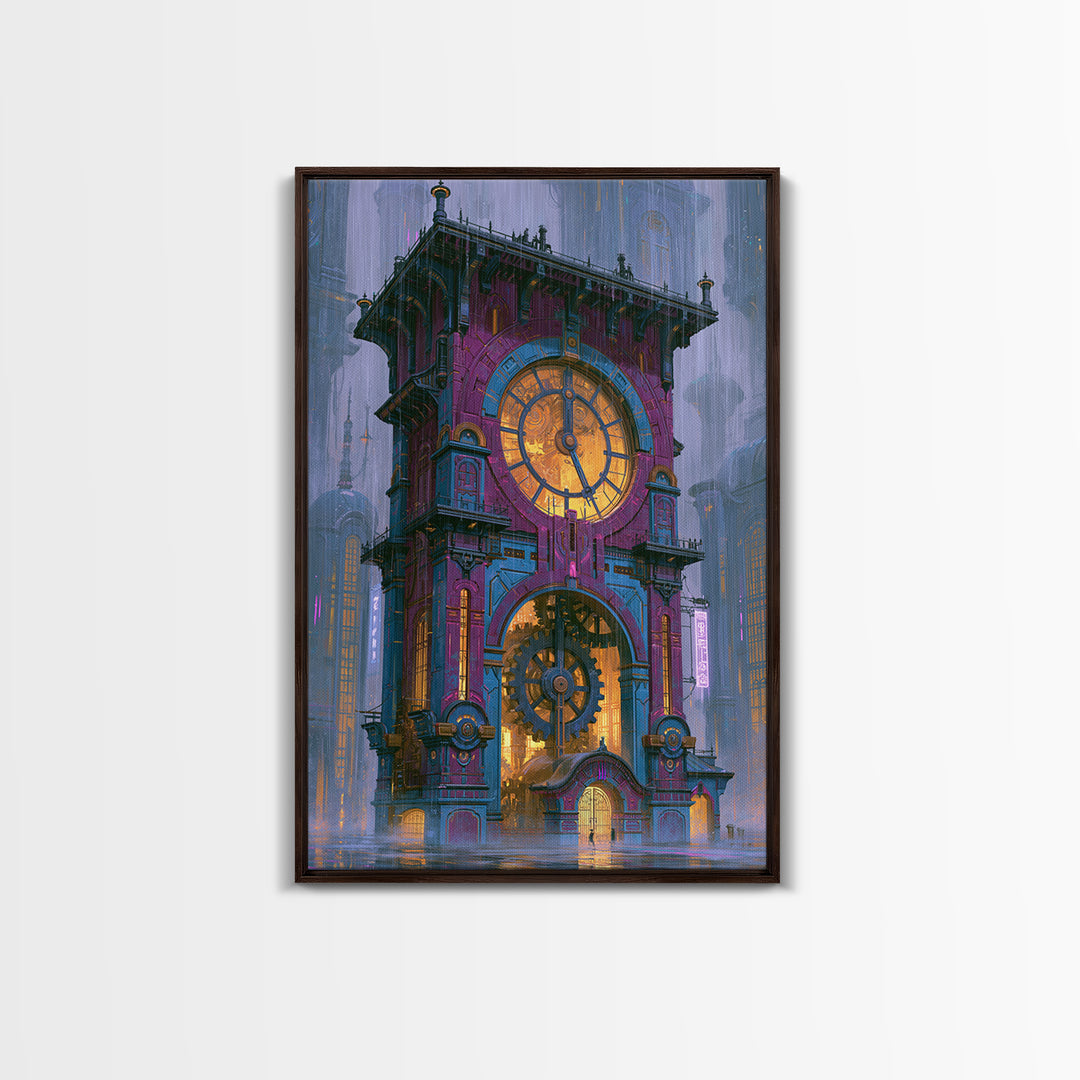 Clock Tower Gears Framed Canvas Print, Steampunk Art, Wall Art Print, Living Room Decor, Fine Art, Mechanic, Gallery Decor, STE-2x3-69