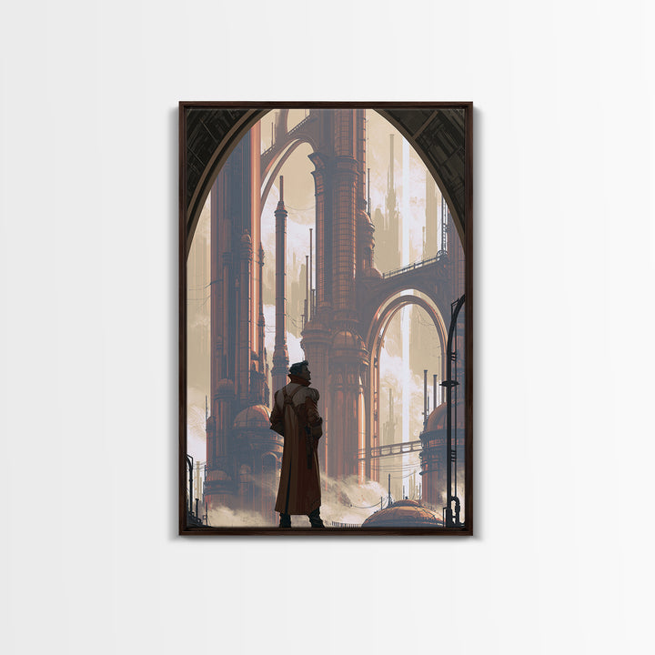 Steam Powered City Skyline Canvas Print, Steampunk Art, Wall Art Living Room, Living Room Decor, Abstract Art, Mechanic, STE-2x3-77