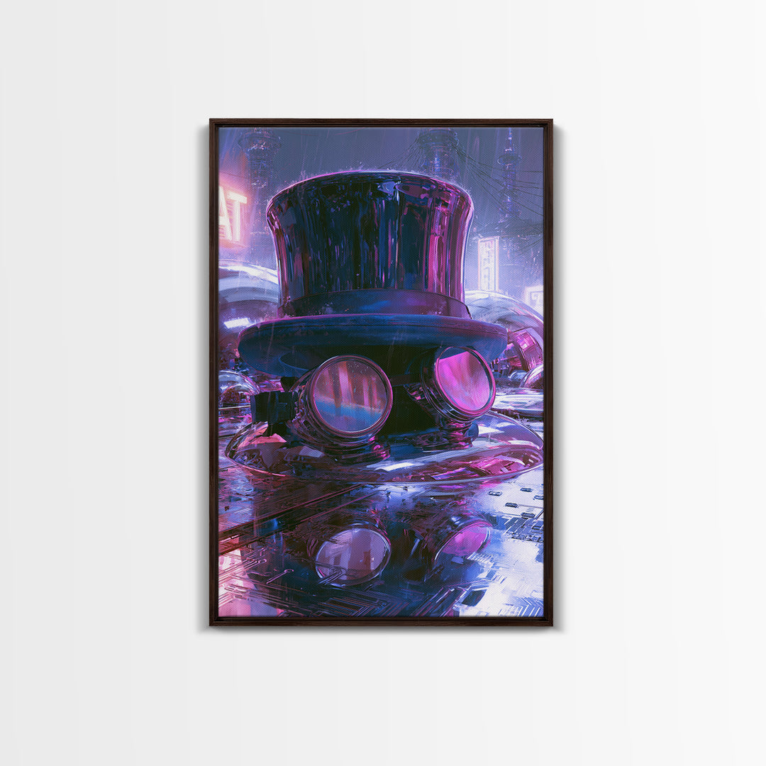Top Hat and Goggles Still Life Framed Canvas Print, Steampunk Art, Modern Decor, Living Room Decor, Fine Art, Mechanic, STE-2x3-84