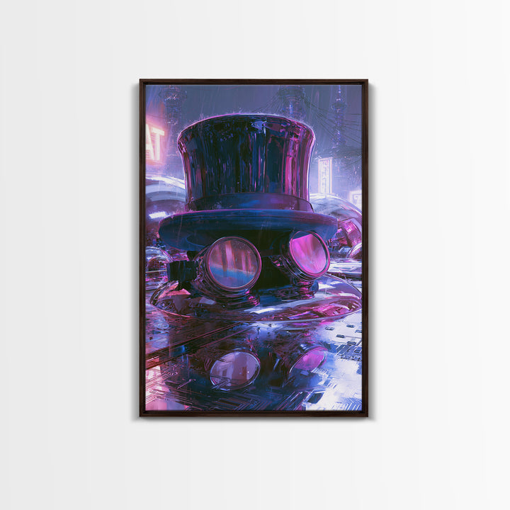 Top Hat and Goggles Still Life Framed Canvas Print, Steampunk Art, Modern Decor, Living Room Decor, Fine Art, Mechanic, STE-2x3-84
