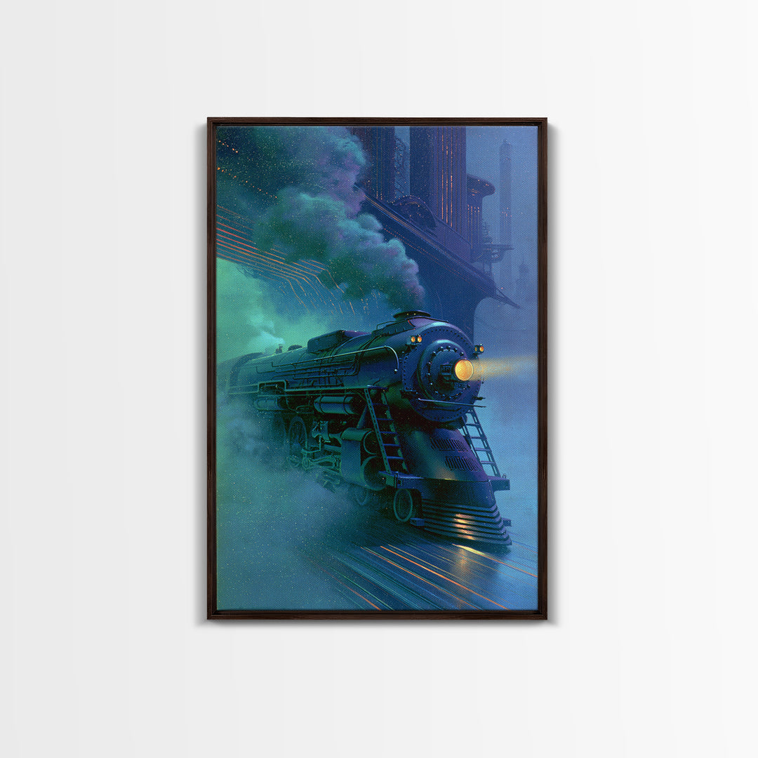 Steam Locomotive Racing Through Fog Canvas Print, Steampunk Art, Canvas Art, Living Room Decor, Abstract Art, Mechanic, STE-2x3-86