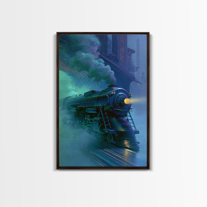 Steam Locomotive Racing Through Fog Canvas Print, Steampunk Art, Canvas Art, Living Room Decor, Abstract Art, Mechanic, STE-2x3-86
