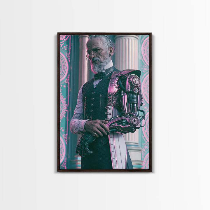 Victorian Inventor Portrait Framed Canvas Print, Steampunk Art, Steampunk Decor, Living Room Decor, Fine Art, Mechanic, STE-2x3-87