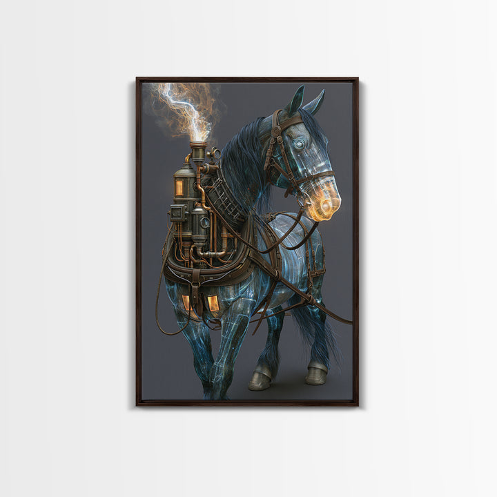 Steam Powered Horse Canvas Print, Steampunk Art, Dark Art, Living Room Decor, Oil Painting, Mechanic, Minimalist Decor, STE-2x3-95