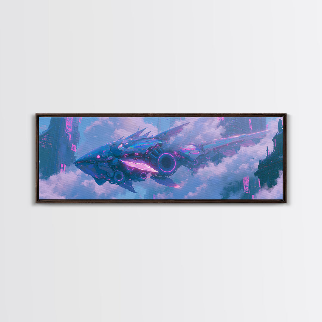 Mechanical Fish Swimming Through Clouds Canvas Print, Steampunk Art, Modern Decor, Living Room Decor, Fine Art, Mechanic, STE-3x1-14