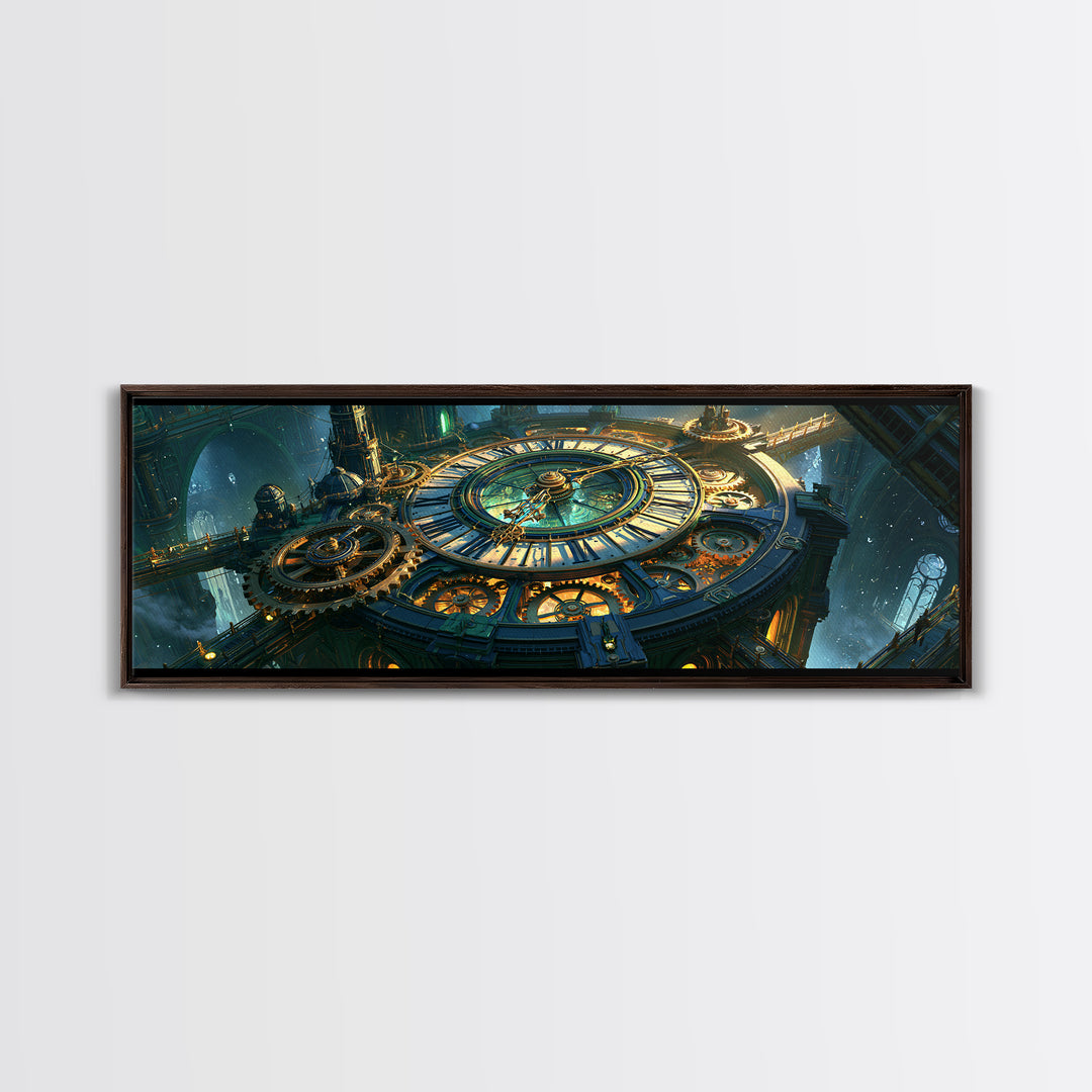 Clock Tower Gears Canvas Print, Steampunk Art, Cat Art, Living Room Decor, Oil Painting, Mechanic, Fine Art Print, STE-3x1-29