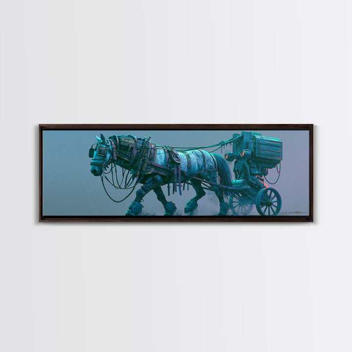 Steam Powered Horse Framed Canvas Print, Steampunk Art, Printable Art, Living Room Decor, Oil Painting, Mechanic, STE-3x1-79