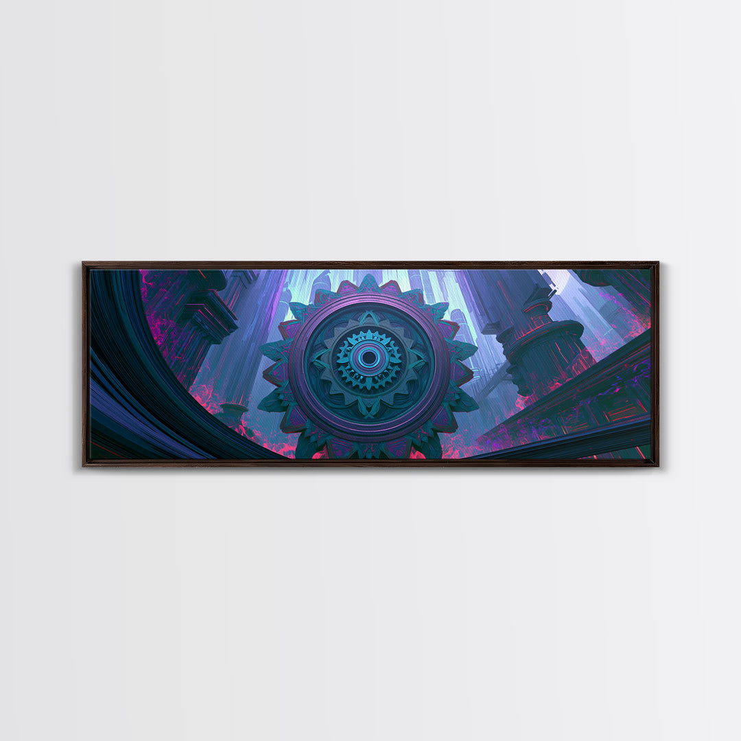 Cogwheel Mandala in Bronze and Teal Canvas Print, Steampunk Art, Halloween Decor, Living Room Decor, Fine Art, Mechanic, STE-3x1-80