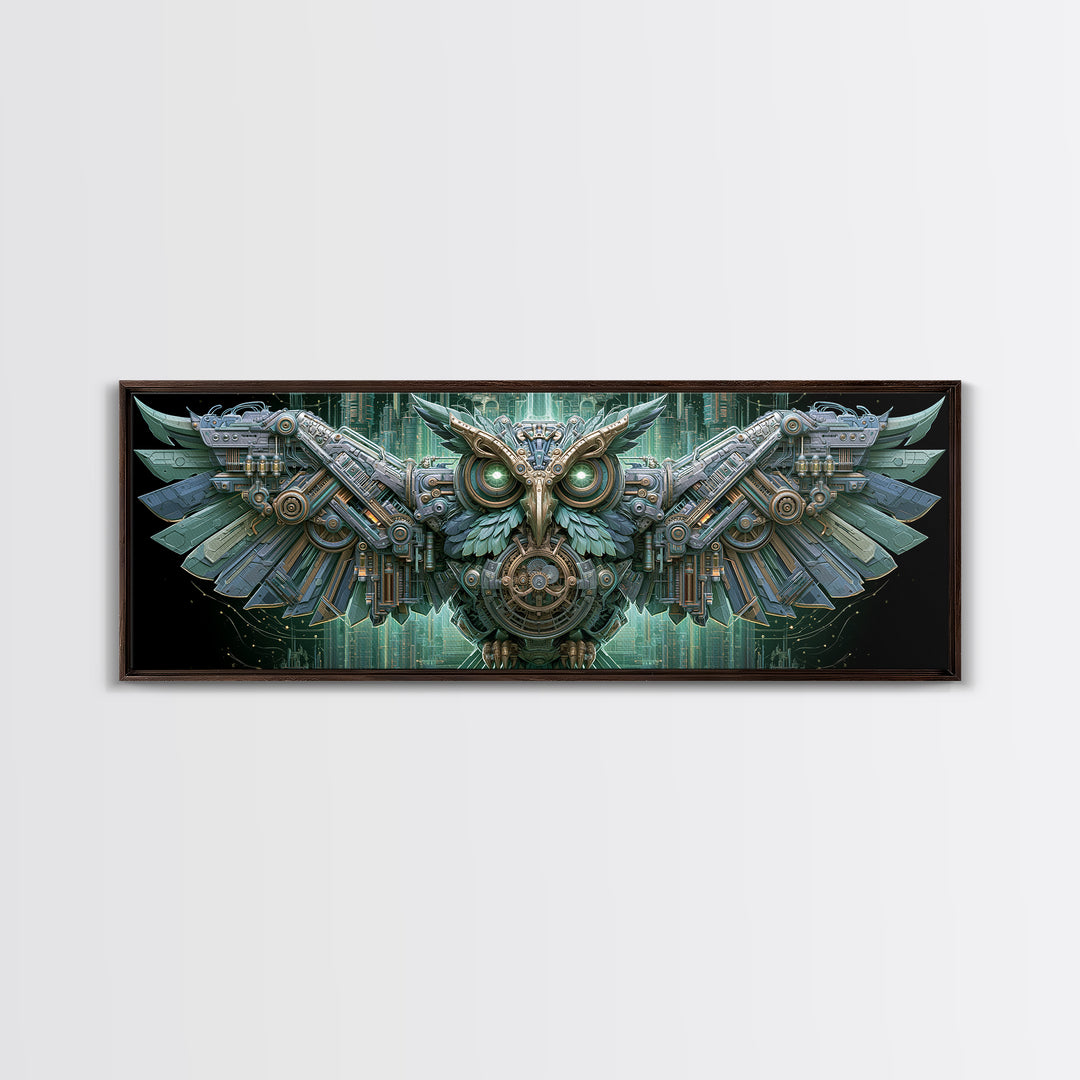 Brass Clockwork Owl Framed Canvas Print, Steampunk Art, Boho Decor, Living Room Decor, Oil Painting, Mechanic, Art Print, STE-3x1-89
