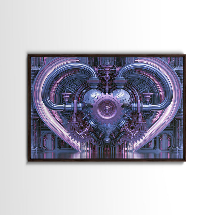 Gear Heart with Pipes and Valves Framed Canvas Print, Steampunk Art, Retro Decor, Living Room Decor, Fine Art, Mechanic, STE-3x2-24