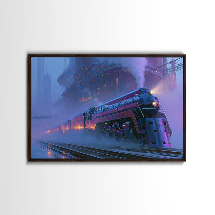 Steam Locomotive Racing Through Fog Canvas Print, Steampunk Art, Digital Download Art, Living Room Decor, Watercolor Art, STE-3x2-34