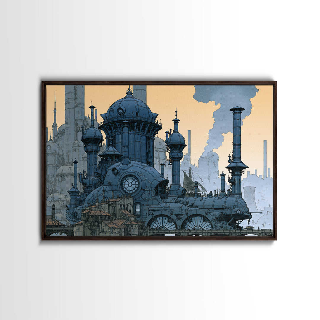 Steam Powered City Skyline Canvas Print, Steampunk Art, Neutral Decor, Living Room Decor, Fine Art, Mechanic, Home Decor, STE-3x2-49