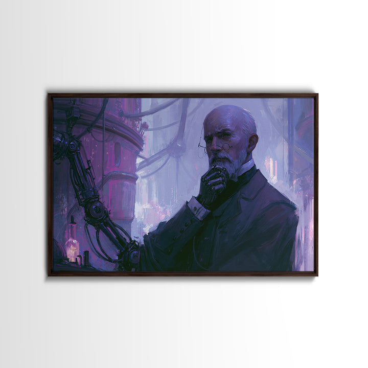 Victorian Inventor Portrait Framed Canvas Print, Steampunk Art, Printable Wall Art, Living Room Decor, Fine Art, Mechanic, STE-3x2-59