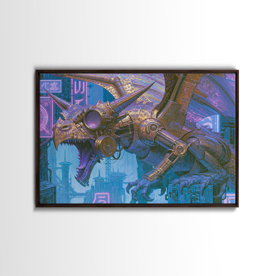 Copper Dragon with Riveted Wings Canvas Print, Steampunk Art, Wall Art Print, Living Room Decor, Mechanic, Gallery Decor, STE-3x2-62