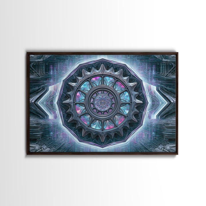 Cogwheel Mandala in Bronze and Teal Canvas Print, Steampunk Art, Minimalist Decor, Living Room Decor, Fine Art, Mechanic, STE-3x2-68