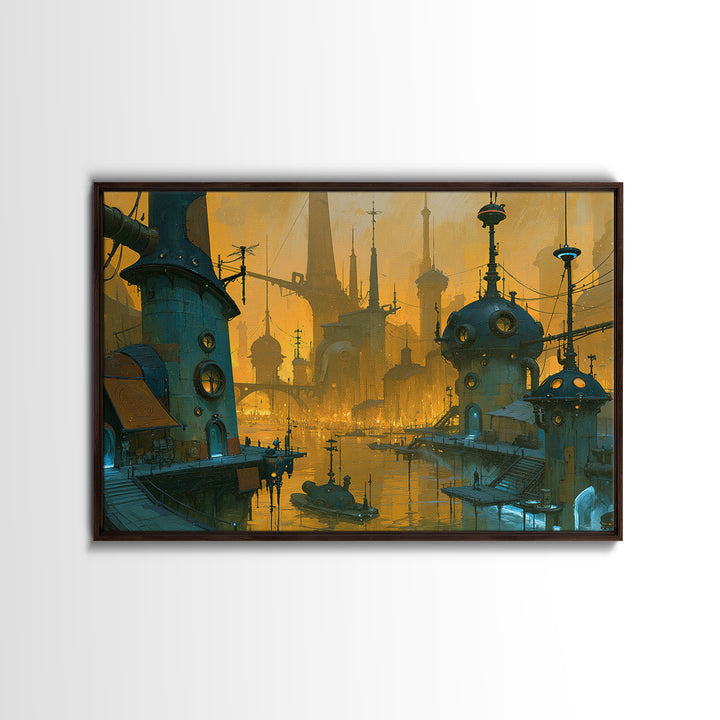 Steam Powered City Skyline Canvas Print, Steampunk Art, Neutral Decor, Living Room Decor, Fine Art, Mechanic, Home Decor, STE-3x2-73