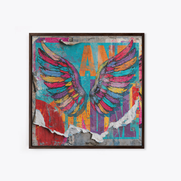 Graffiti Angel Wings Framed Canvas Print, Street Art, Room Decor, Living Room Decor, Fine Art, Urban, Original Painting, STR-1x1-29