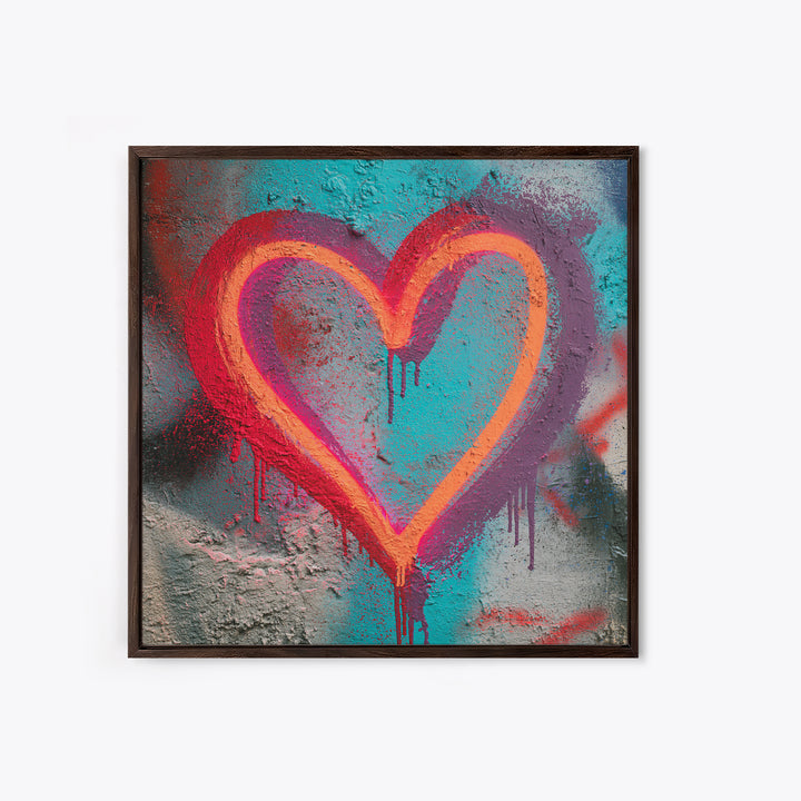 Neon Heart with Rough Drips Canvas Print, Street Art, Modern Art, Living Room Decor, Urban, Neutral Decor, Modern Decor, STR-1x1-35