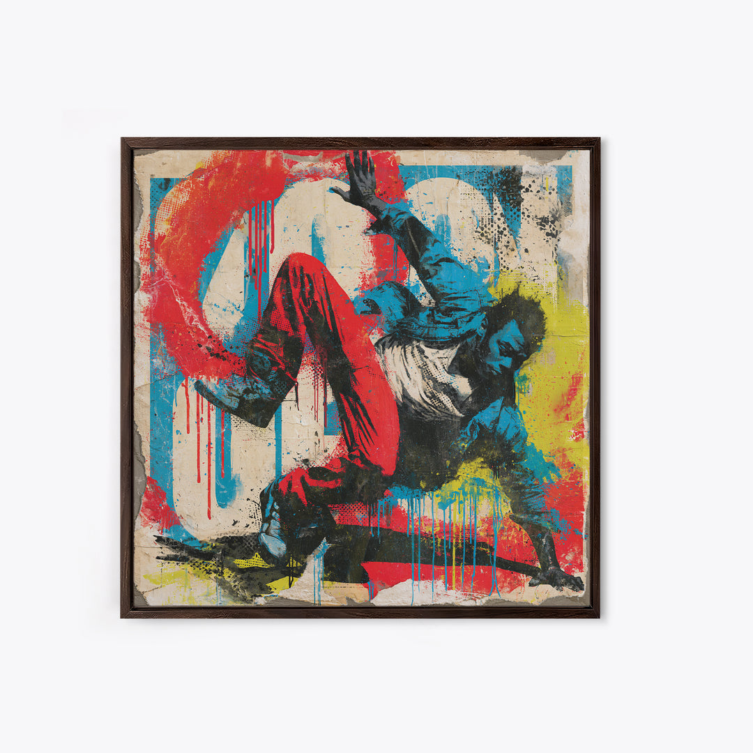Breakdancer Frozen in Energetic Motion Framed Canvas Print, Street Art, Anime Art, Living Room Decor, Abstract Art, Urban, STR-1x1-42