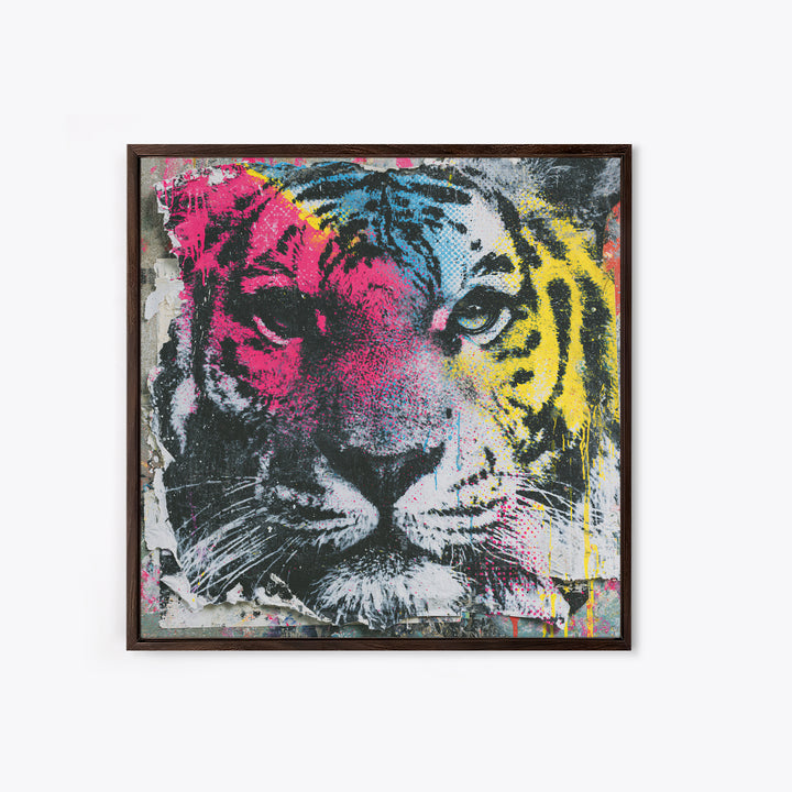 Spray Painted Tiger Face Framed Canvas Print, Street Art, Artwork, Living Room Decor, Fine Art, Urban, Pop Art, Banksy Wall Art, STR-1x1-56