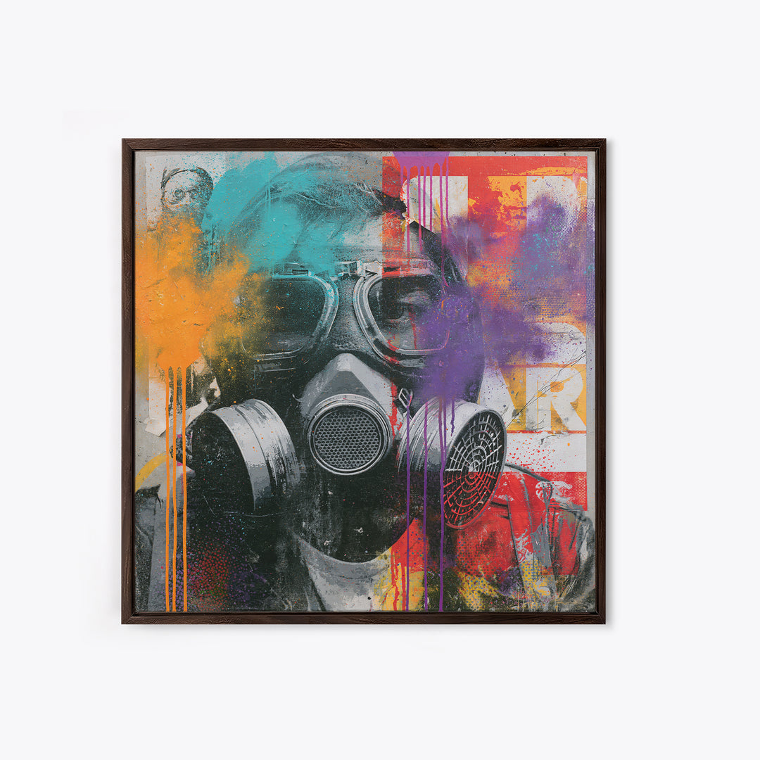 Masked Figure Surrounded by Aerosol Clouds Canvas Print, Street Art, Colorful Wall Art, Living Room Decor, Fine Art, Urban, STR-1x1-60