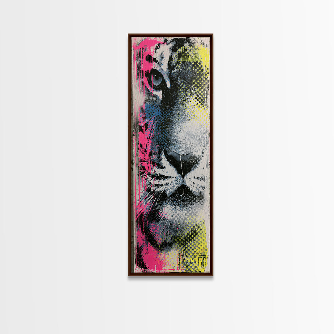 Spray Painted Tiger Face Canvas Print, Street Art, Canvas, Living Room Decor, Fine Art, Urban, Colorful Wall Art, Bar Art, STR-1x3-44