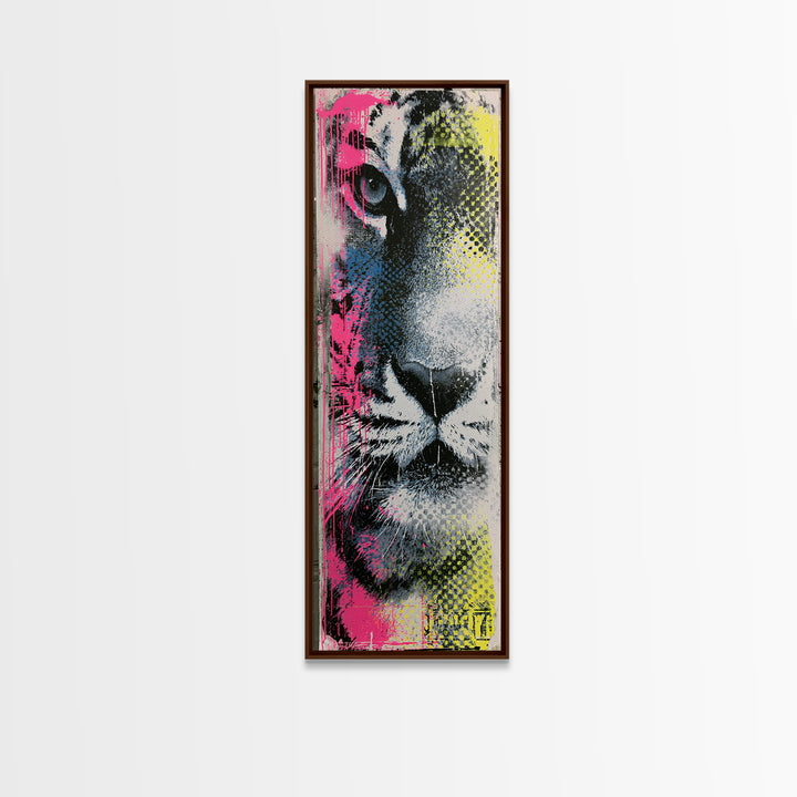 Spray Painted Tiger Face Canvas Print, Street Art, Canvas, Living Room Decor, Fine Art, Urban, Colorful Wall Art, Bar Art, STR-1x3-44