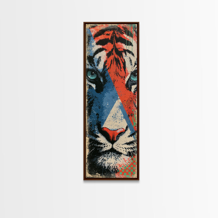 Spray Painted Tiger Face Canvas Print, Street Art, Modern Art, Living Room Decor, Oil Painting, Urban, Neutral Decor, STR-1x3-68