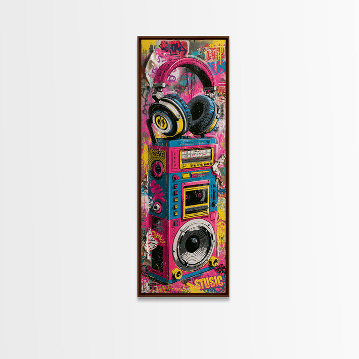 Boombox and Headphones Framed Canvas Print, Street Art, Wall Art, Living Room Decor, Oil Painting, Urban, Canvas Wall Art, STR-1x3-69
