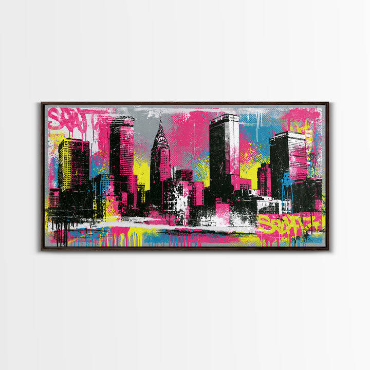 Urban Skyline Made from Stencil Layers Framed Canvas Print, Street Art, Minimalist Decor, Living Room Decor, Abstract Art, STR-2x1-34