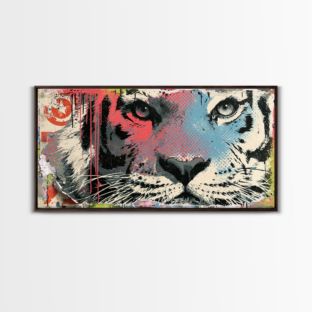 Spray Painted Tiger Face Canvas Print, Street Art, Painting, Living Room Decor, Oil Painting, Urban, Abstract Painting, STR-2x1-52