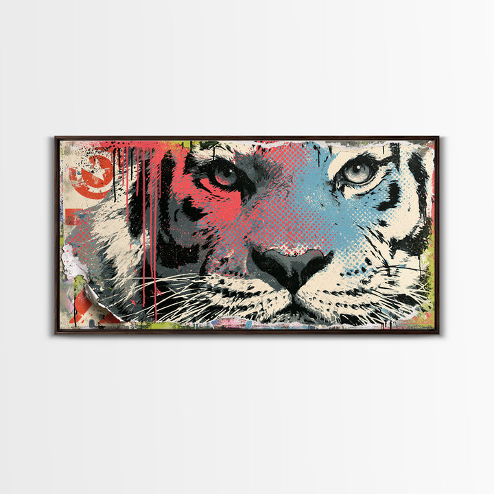 Spray Painted Tiger Face Canvas Print, Street Art, Painting, Living Room Decor, Oil Painting, Urban, Abstract Painting, STR-2x1-52