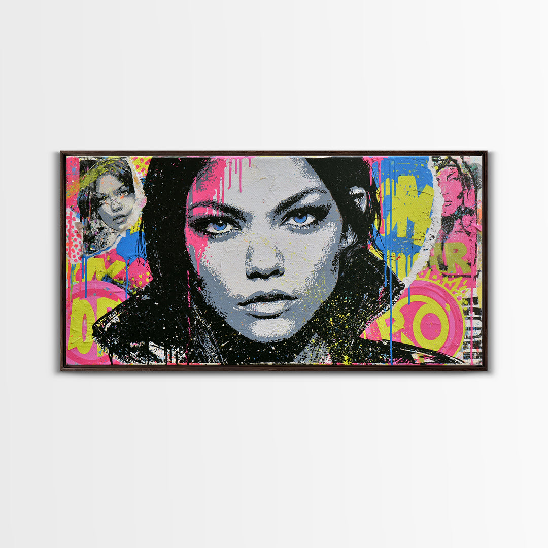Bold Stencil Portrait Canvas Print, Street Art, Abstract Painting, Living Room Decor, Fine Art, Urban, Gallery Decor, STR-2x1-69