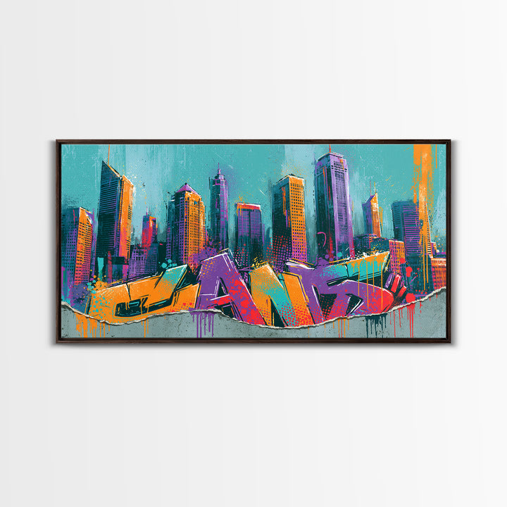 Urban Skyline Made from Stencil Layers Canvas Print, Street Art, Living Room Decor, Abstract Art, Urban, Abstract Painting, STR-2x1-82