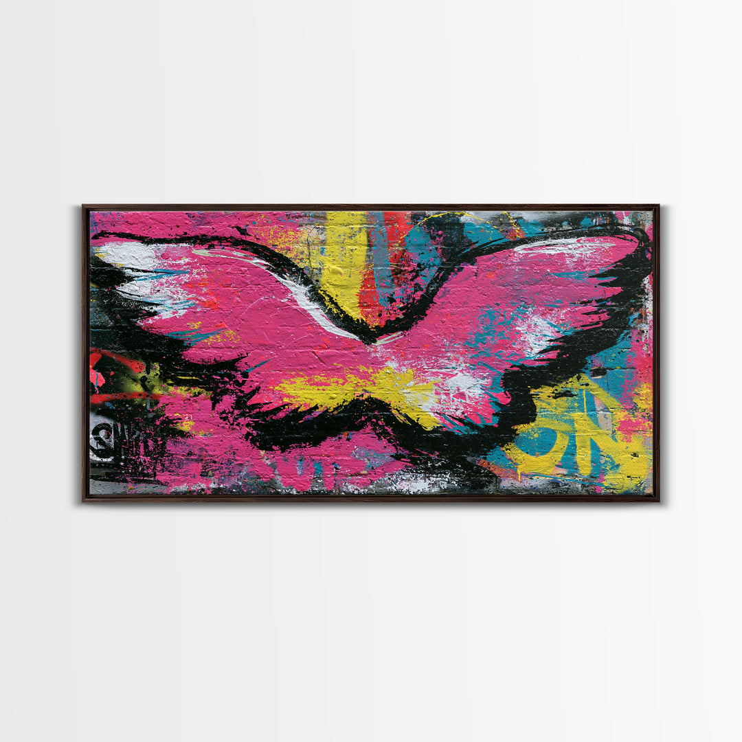 Graffiti Angel Wings Framed Canvas Print, Street Art, Modern Art, Living Room Decor, Urban, Neutral Decor, Modern Decor, STR-2x1-97