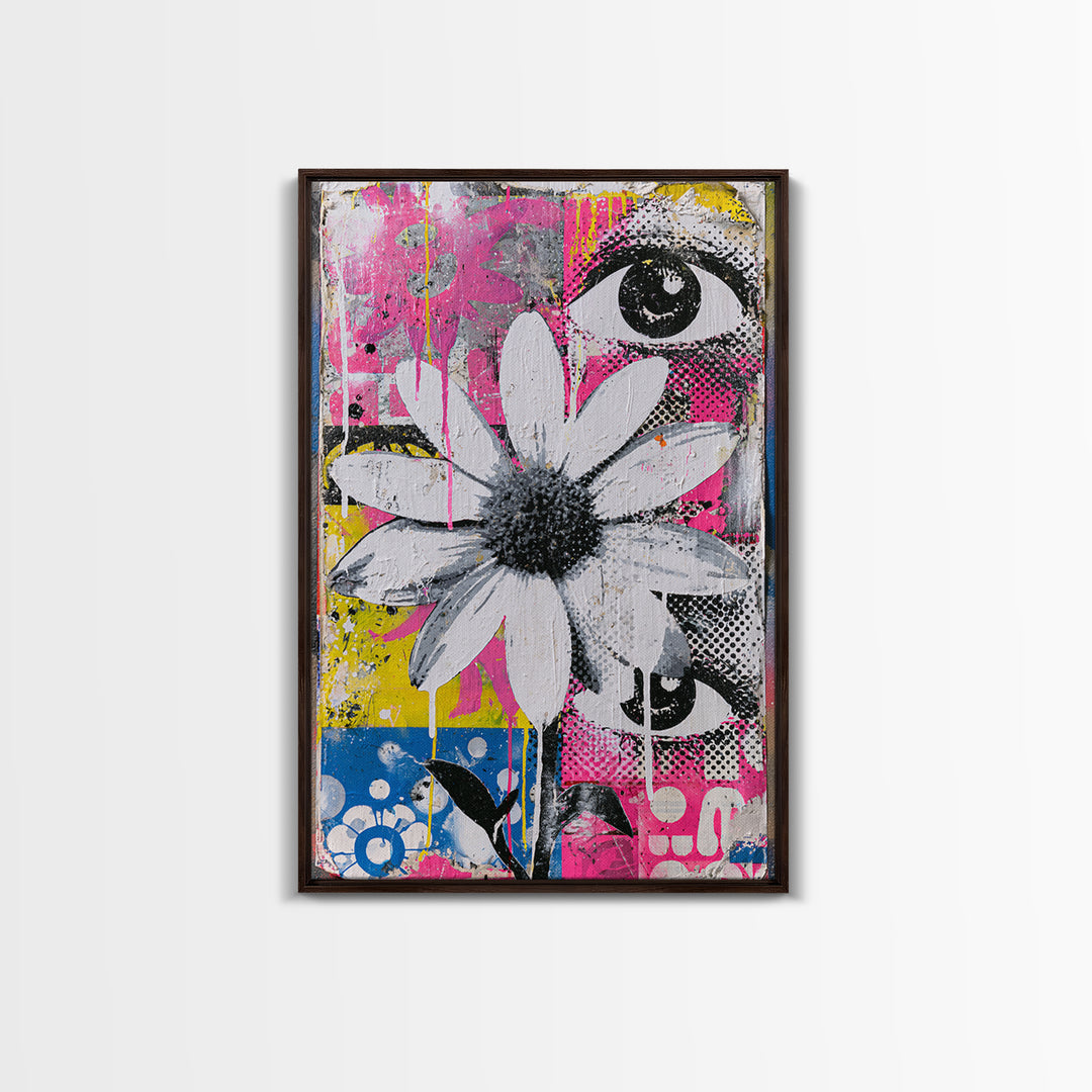 Paste Up Collage of Flowers and Eyes Canvas Print, Street Art, Wall Hangings, Living Room Decor, Fine Art, Urban, Modern Art, STR-2x3-66
