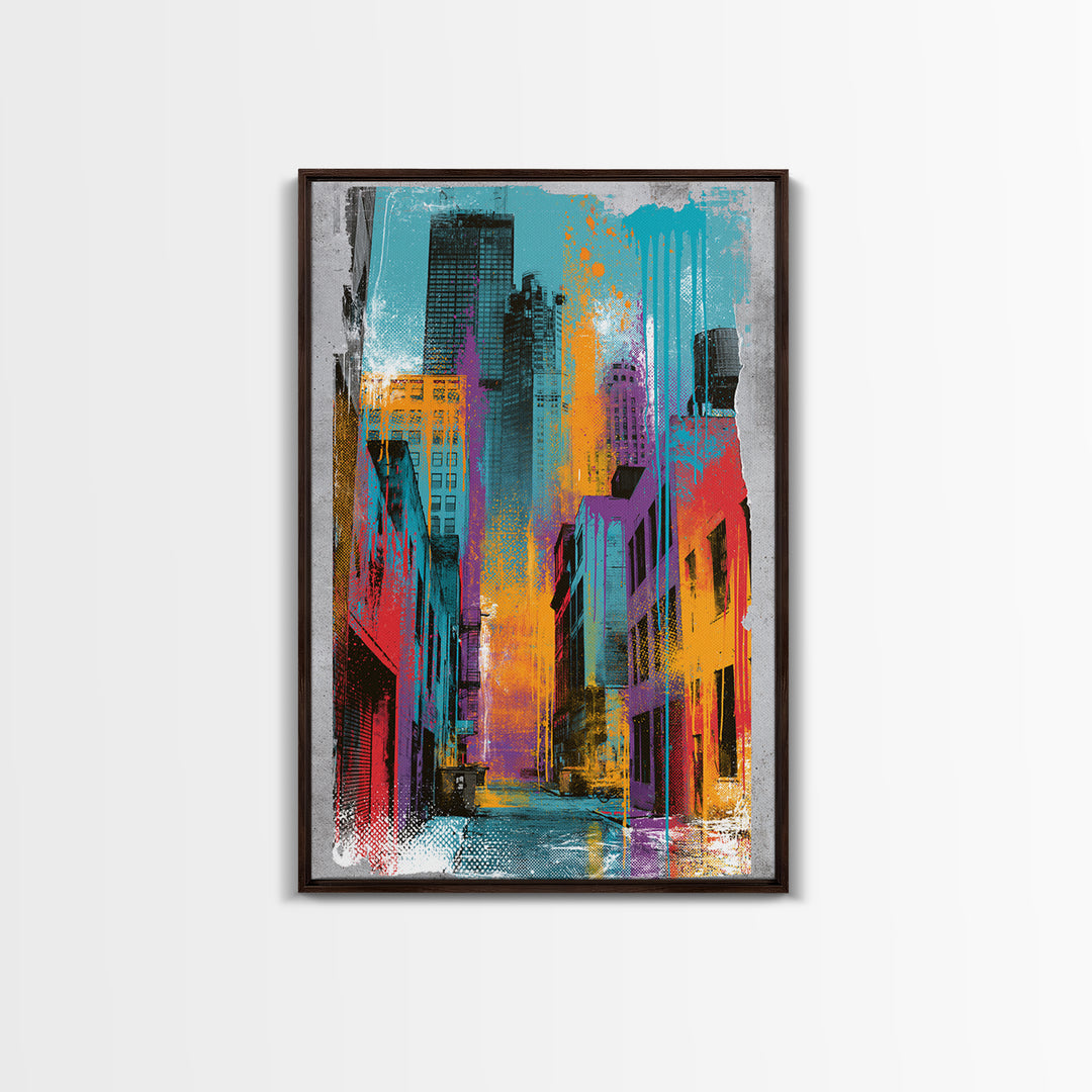 Urban Skyline Made from Stencil Layers Canvas Print, Street Art, Canvas, Living Room Decor, Fine Art, Urban, Colorful Wall Art, STR-2x3-70