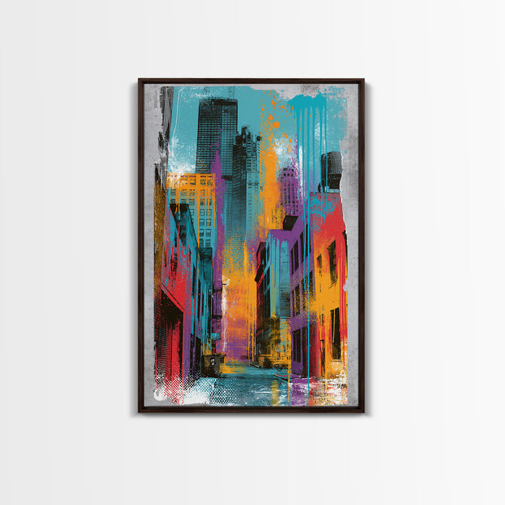 Urban Skyline Made from Stencil Layers Canvas Print, Street Art, Canvas, Living Room Decor, Fine Art, Urban, Colorful Wall Art, STR-2x3-70
