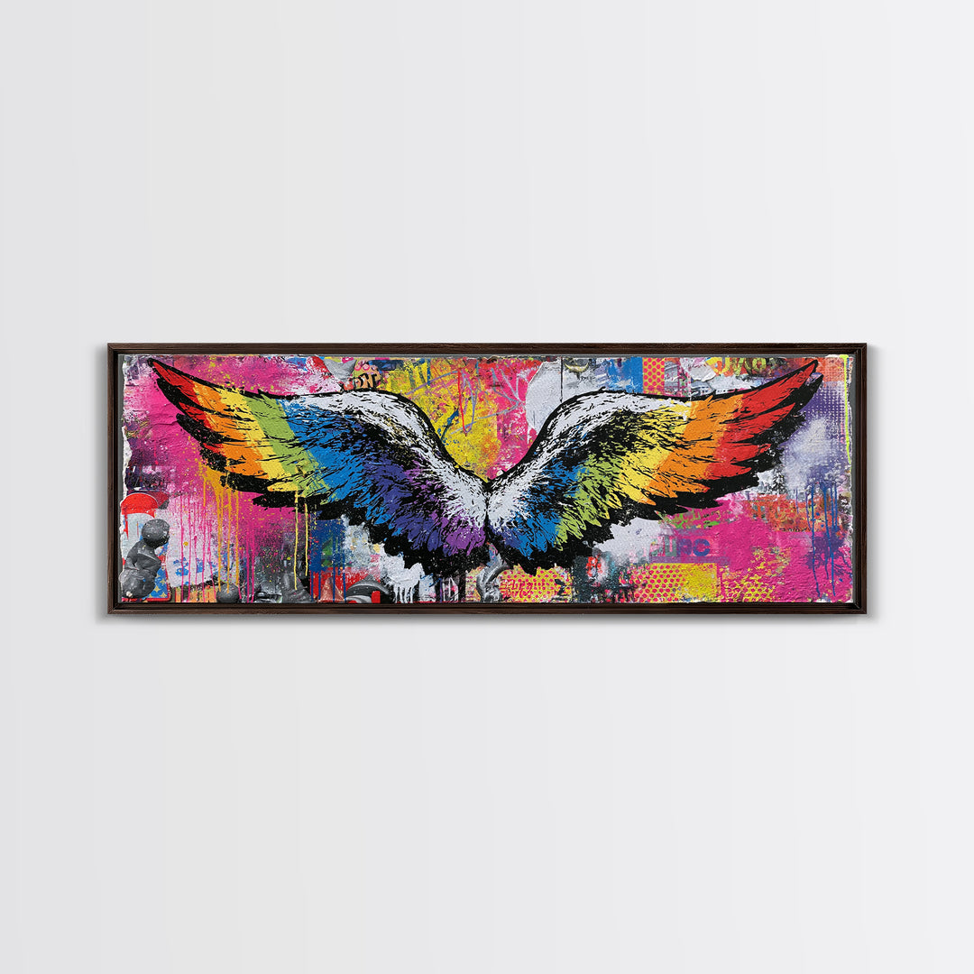 Graffiti Angel Wings Framed Canvas Print, Street Art, Gallery Decor, Living Room Decor, Fine Art, Urban, Wall Art, Home Decor, STR-3x1-69
