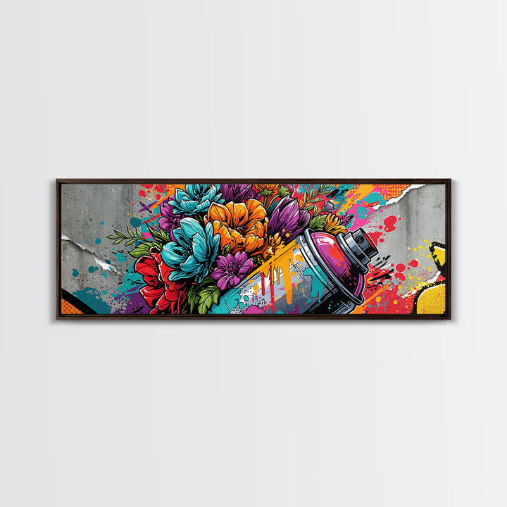 Spray Can Bouquet Framed Canvas Print, Street Art, Statement Artwork, Living Room Decor, Fine Art, Urban, Wall Decor, STR-3x1-7