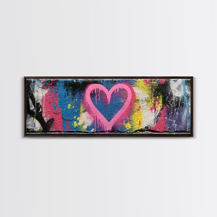 Neon Heart with Rough Drips Canvas Print, Street Art, Abstract Art, Living Room Decor, Urban, Anime Art, Original Artwork, STR-3x1-75
