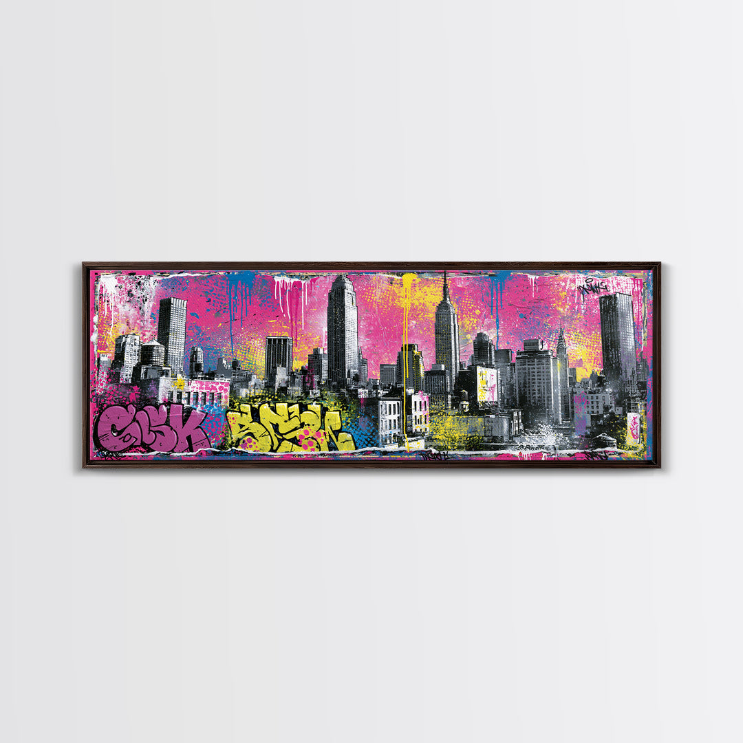 Urban Skyline Made from Stencil Layers Canvas Print, Street Art, Canvas, Living Room Decor, Fine Art, Urban, Colorful Wall Art, STR-3x1-78