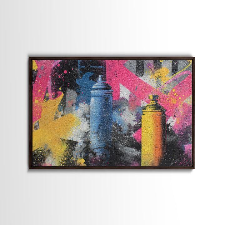Spray Can Bouquet Framed Canvas Print, Street Art, Statement Artwork, Living Room Decor, Fine Art, Urban, Wall Decor, STR-3x2-19