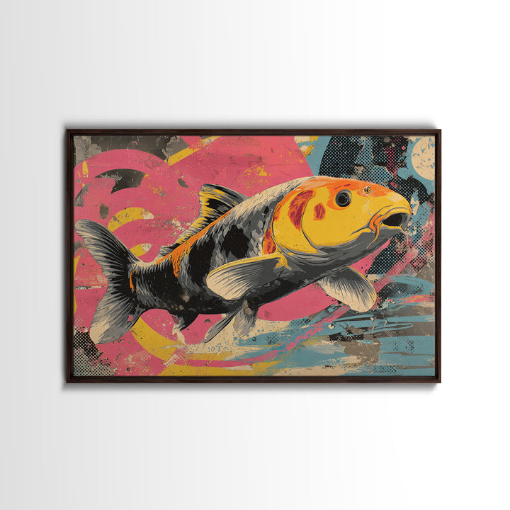 Graffiti Koi Swimming Through Color Swirls Framed Canvas Print, Street Art, Anime Art, Living Room Decor, Abstract Art, Urban, STR-3x2-25