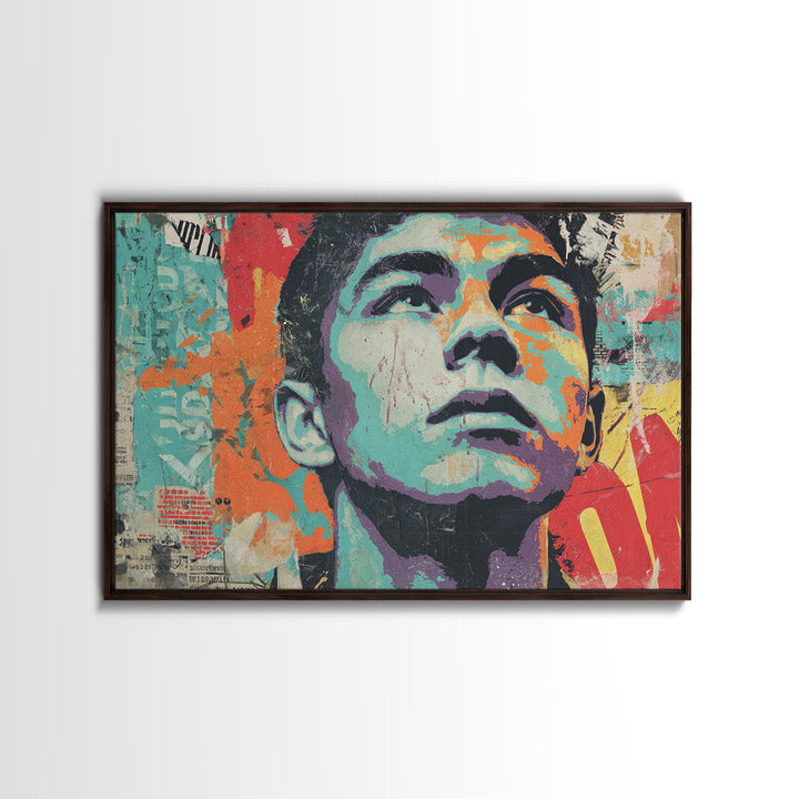Bold Stencil Portrait Framed Canvas Print, Street Art, Original Artwork, Living Room Decor, Fine Art, Urban, Textured Painting, STR-3x2-5